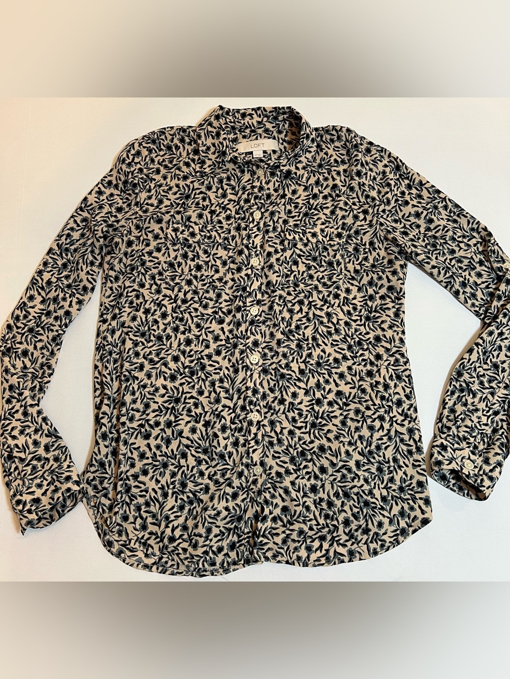 LOFT Beige  Floral Button-Down Shirt